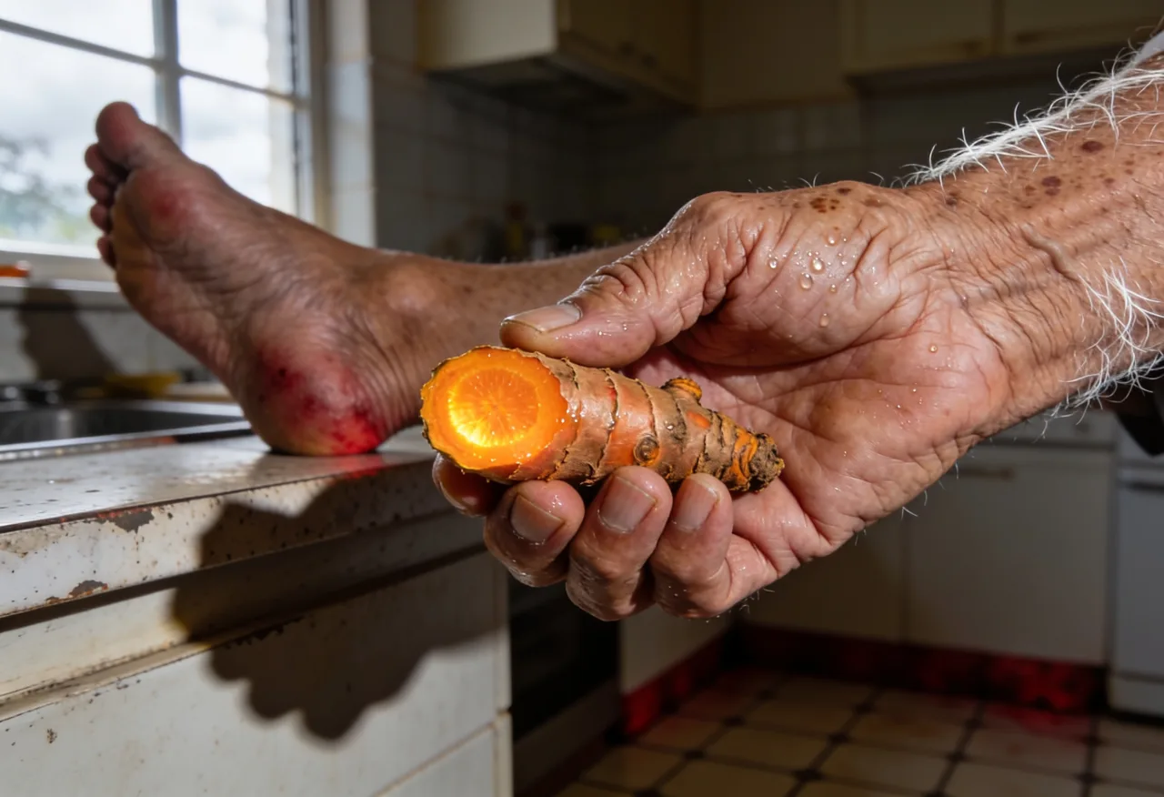 The simple homemade Japanese drink next to swollen, inflamed feet